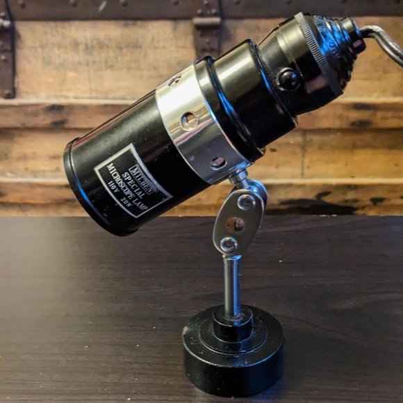 Rare Vintage (mid 19th Century) Field Microscope & Blue Light Lamp by Milben - Picture 2 of 15